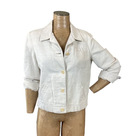 Ann Taylor Cotton-Linen Button-Up Jacket Natural Beige Sz M #291R - Picture 2 of 9